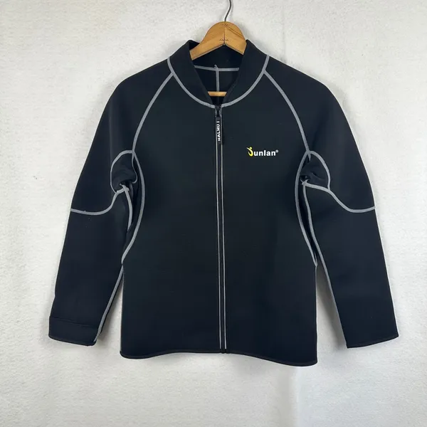 Sunlan Neoprene Jacket Black Gray Trim‎ Full Zip Activewear Women's XL - Image 2