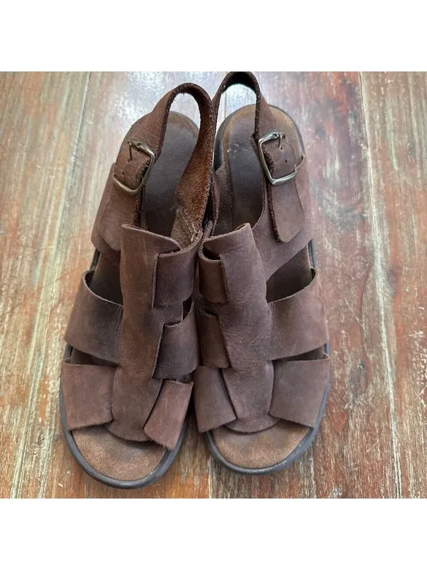 Vintage 90s Y2K Brown Leather Chunky Platform Fisherman Sandals Approx. Size 9 - Image 5