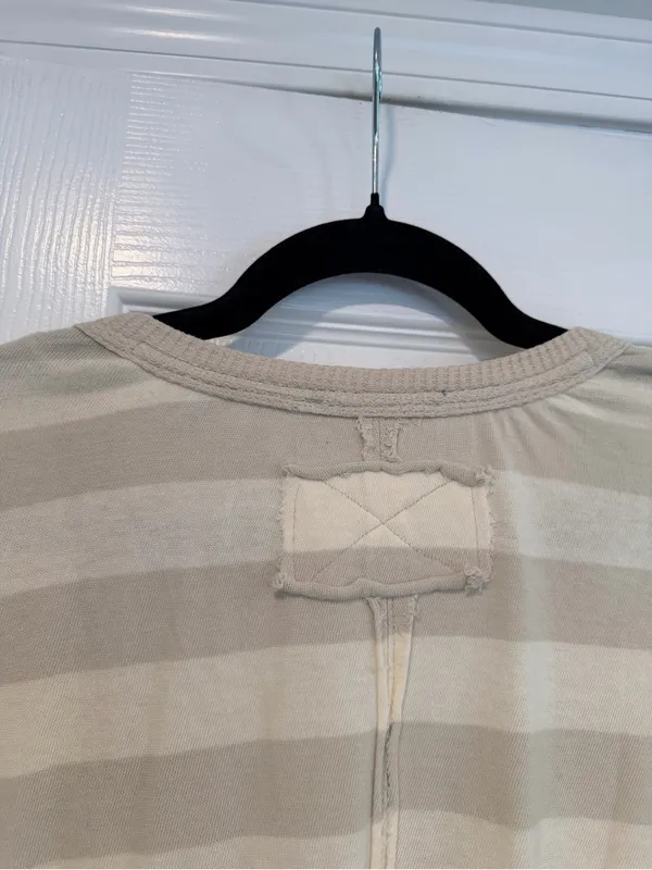 NWOT Free People We The Free Size S Tan Cream Striped Thermal Knit V Neck Top - Image 10
