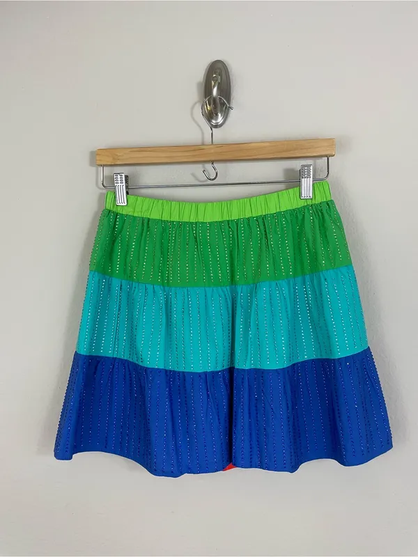 Queen‎ of Sparkles Rhinestone Colorblock Tiered Mini Skirt / Skort Size Small - Image 5
