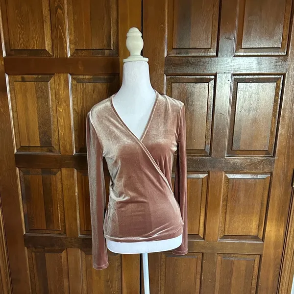 Madewell Long Sleeve Wrap Shirt Velvet‎ V-Neck Small Top Dressy Warm Ash - Image 3