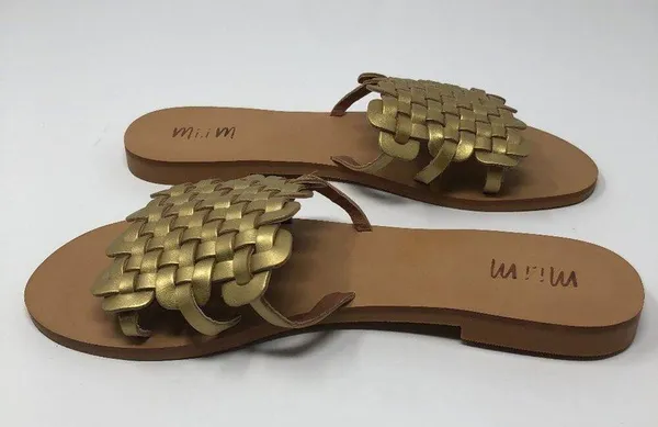 Mi.iM Cross-Hatch Golden Slip On Sandals Size 8 Slides Party Night Out Summer - Image 8