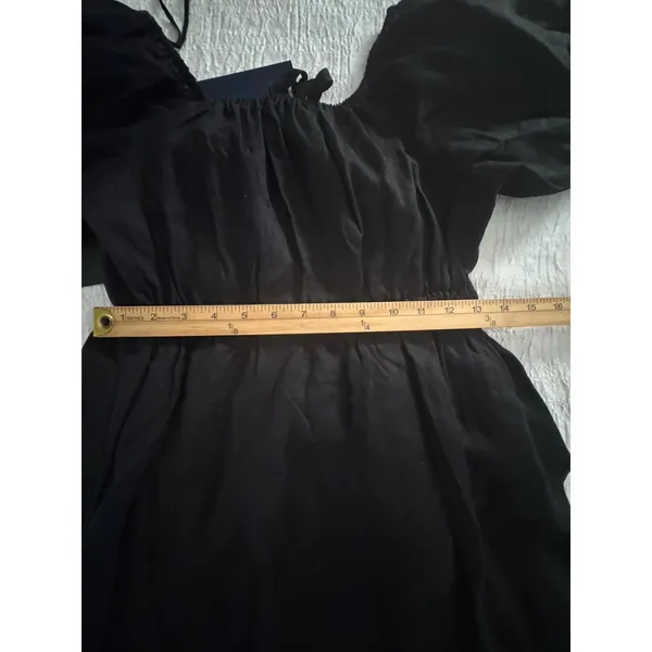 Pomander Place Ares Dress Linen Puff Short Sleeve Mini Black Size Medium - Image 13