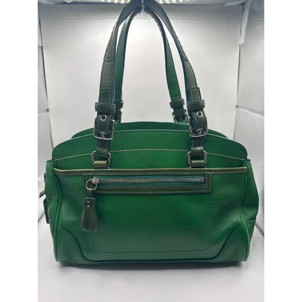 Vintage‎ Coach 7465 Hamilton Kelly Green Leather Satchel Handbag - Image 3