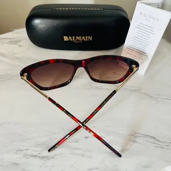 BALMAIN 56mm Modified Cat Eye Sunglasses, Polarized, Designer, Red Tortoise, NWT - Image 11
