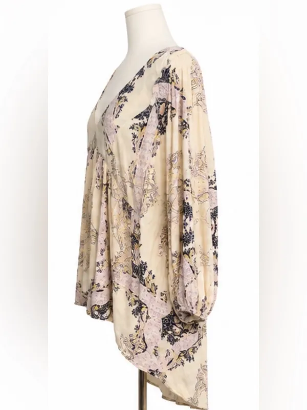 Free People Cream Paisley Boho Tunic Dress/Long Top Size Medium - Image 3