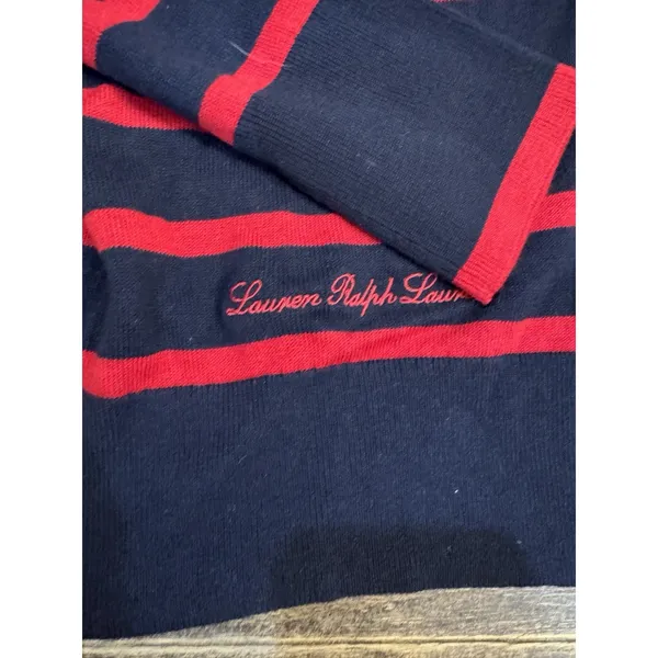 Lauren Ralph Lauren Women Striped Cotton Cardigan Sweater Navy/Red Size Large - Image 4