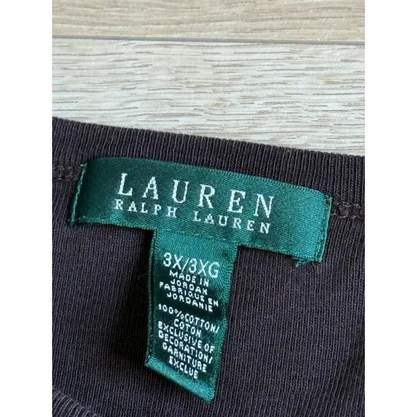 EUC Lauren Ralph Lauren brown 100% cotton 3/4 sleeve t-shirt MINIMALIST size 3X - Image 3