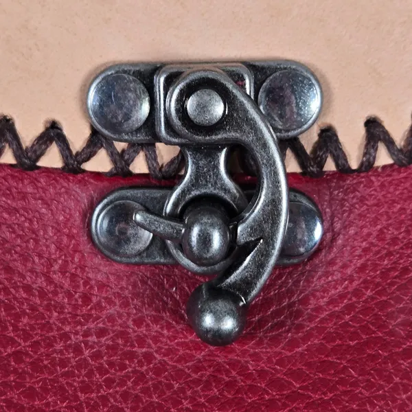 Handcrafted Tooled Leather Feather‎ Crossbody Bag Red Tan Whipstitch Boho Purse - Image 7