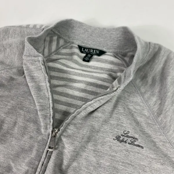 Lauren Ralph Lauren Jacket Womens‎ 2X Gray Full Zip Knit Striped Sleeve Logo - Image 2
