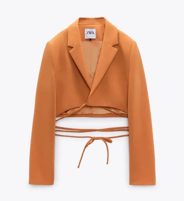 Zara 2 piece Tangerine Tied Crop Blazer and Skort - Image 10