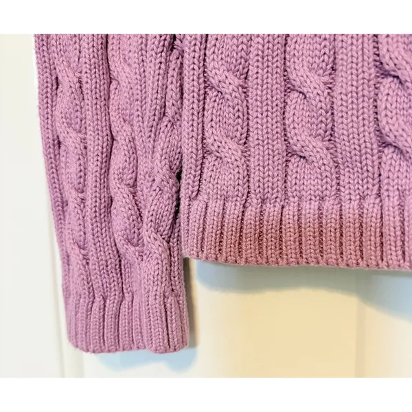 LL Bean Womens Purple Cable Knit Cotton Cardigan Sweater Medium OBUG5 - Image 3