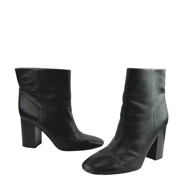 Vince Women's Black Leather Block Heel Round Toe Slip On Classic Ankle Boots 8 - Image 5