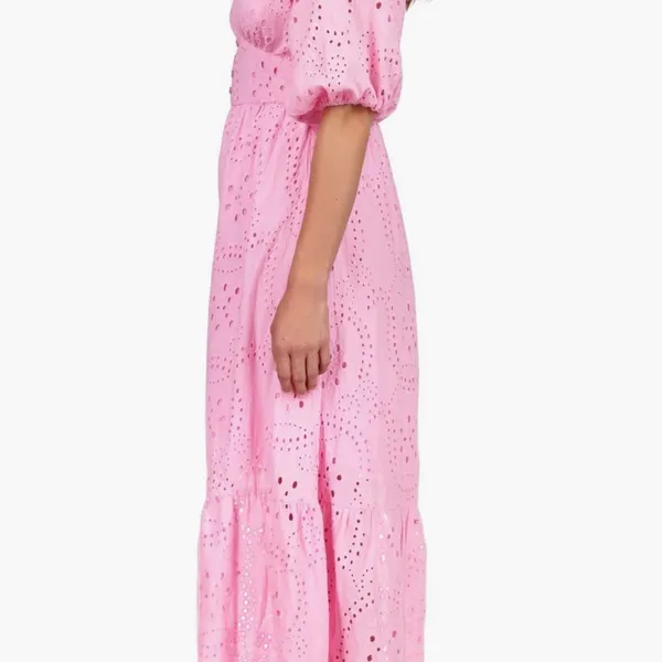 Sanctuary Ruffle Puff Sleeve Eyelet Maxi Dress Pink Size 6 NWOT - Image 2