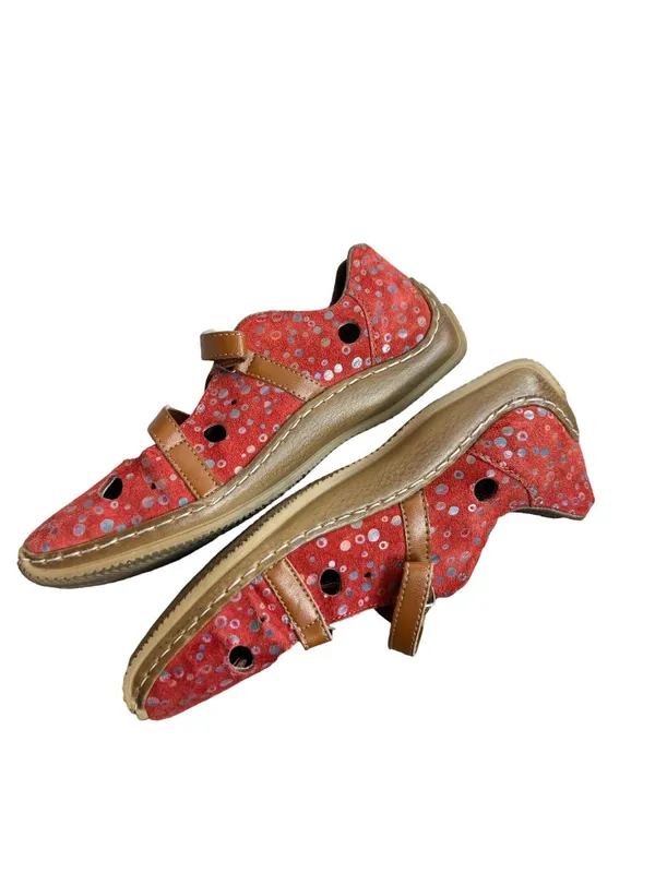 Rieker Red Polka Dot Suede Mary Jane Flats Crisscross Strap Ankle Size 7 Women's - Image 9