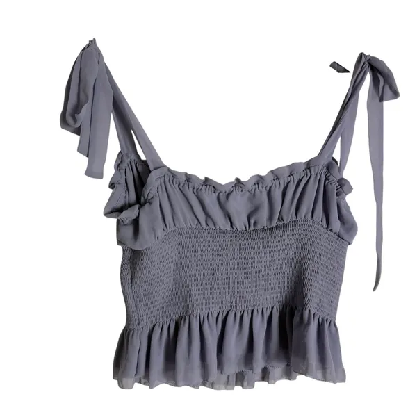 Wilfred Ballad Lavender Purple Chiffon Smocked Tie Shoulder Ruffled Top S - Image 8