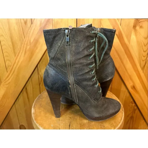 FRYE Sz 7.5M Harlow Distressed Brown Leather Laces Heeled Ankle Boots - Image 7
