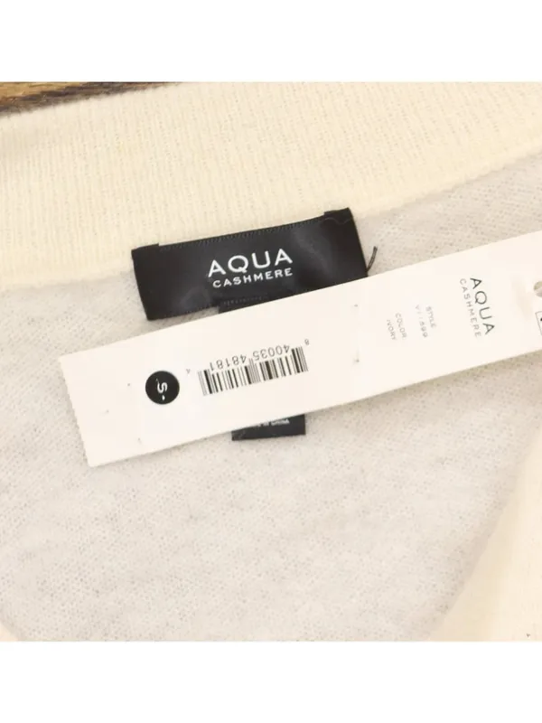 Aqua Womens 100% Cashmere V Neck Sweater V11599 Ivory Off White S - Image 4