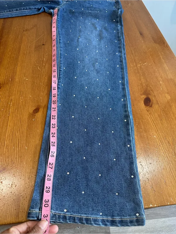 Express Blue Wide-Leg Jeans with Studded Detail - Image 6