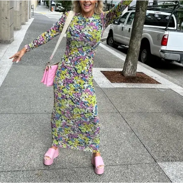AFRM Abstract Mesh Maxi Dress XS Bodycon Slinky Long Sleeve Didi Designer $90 - Image 4