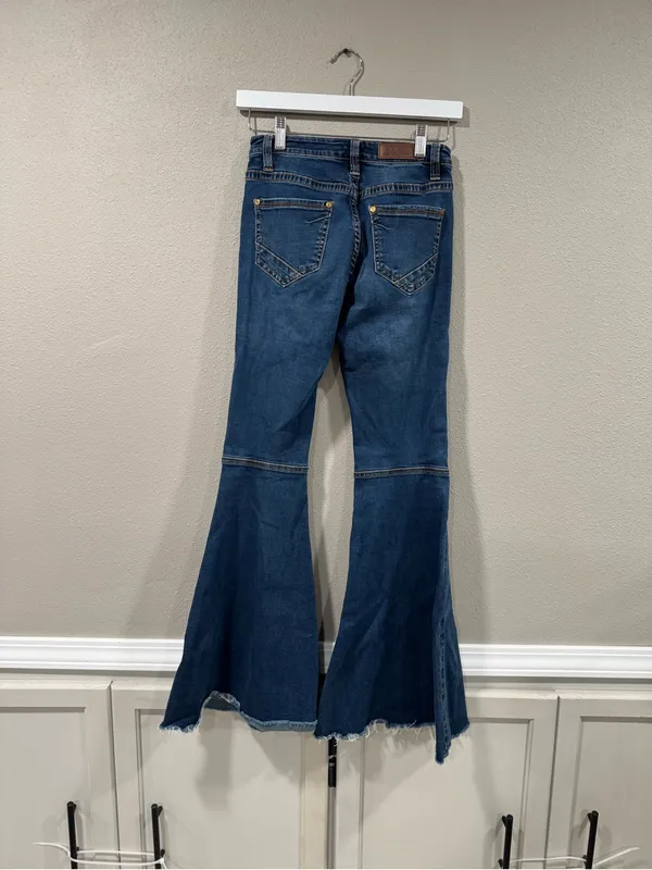 Rock & Roll High-Waist Dark Blue Flare Jeans for Women 24x32 - Image 5