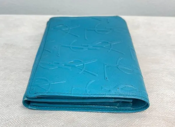 Yves Saint Laurent YSL Vintage Turquoise Compact Bifold Wallet - Preowned - Image 13