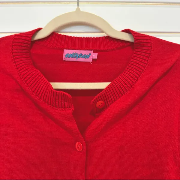 Edikted Red Cardigan Sweater Sz S Small Cotton - Image 2