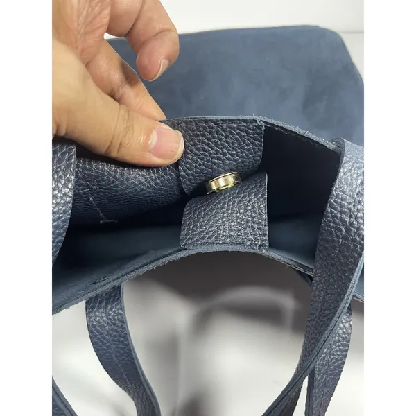 ULTA Beauty Navy Blue Faux Leather & Suede Tote Bag Shoulder Purse Magnetic Snap - Image 3