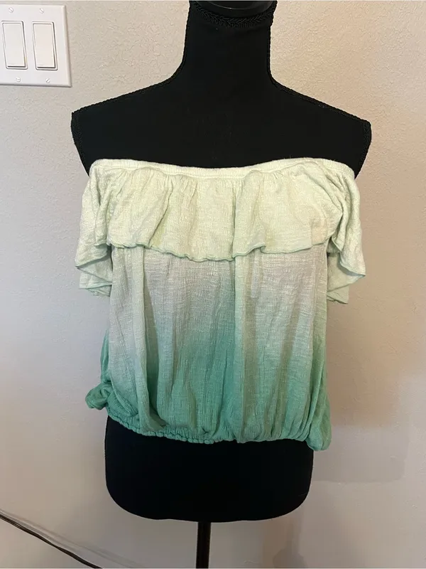 Free People Cora Lee Women’s Off-Shoulder Ruffle Ombre Green Blouse Size L - Image 2