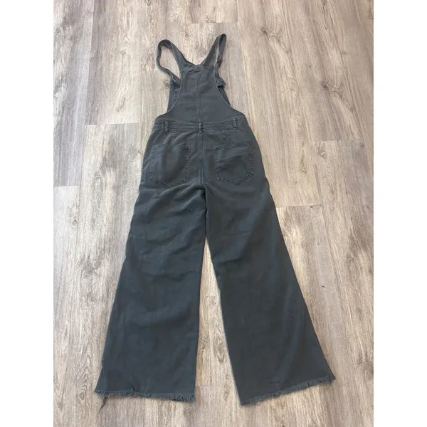 Aerie Womens Wide Leg Overalls Charcoal Gray Raw Hem Denim Size‎ Small - Image 4