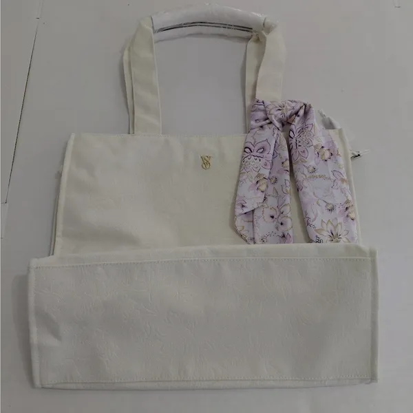 Victoria's Secret Large Ivory Jacquard Shoulder Canvas Tote Bag Work Travel - Image 8