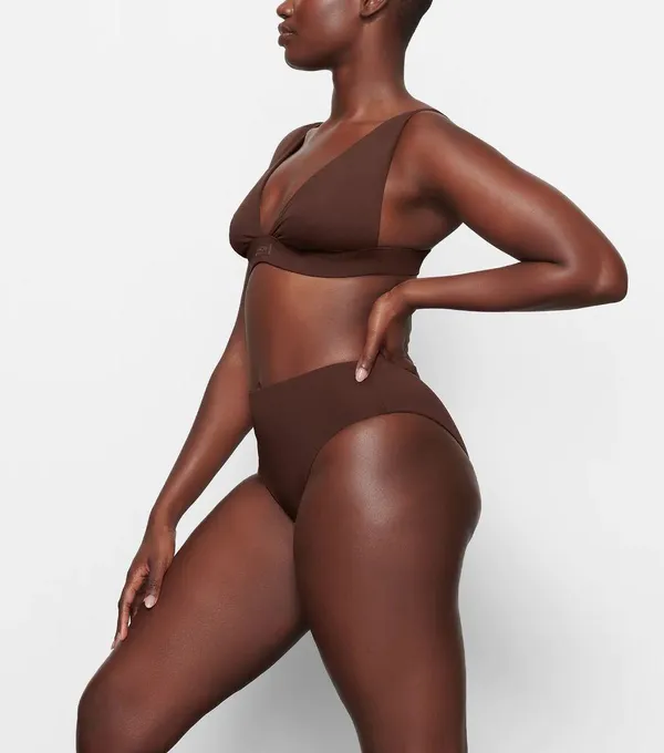SKIMS SIGNATURE SWIM PLUNGE BIKINI TOP Large Cocoa NWT - Image 2