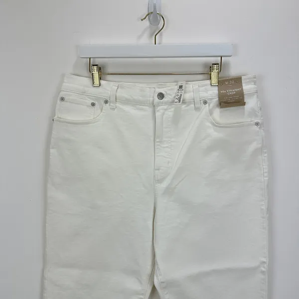 Madewell 90s Straight Crop Jean Tile White High Rise Raw Hem Women US 32 NWT - Image 8