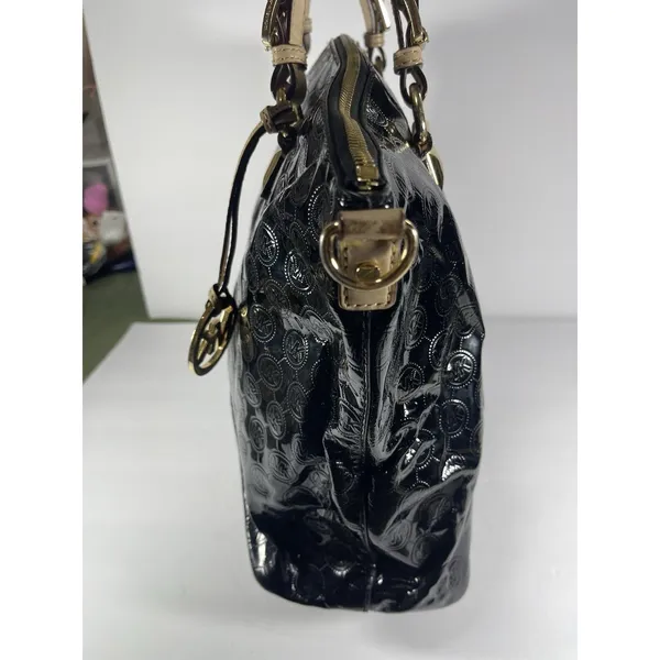 Michael Kors MK Logo Black Tote Bag Zip Gold Beige Straps Dust Bag - Image 4