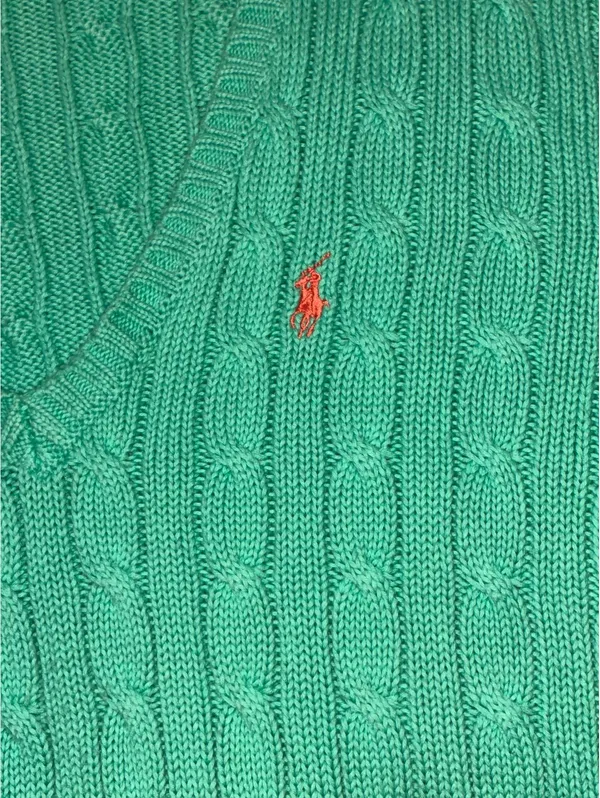 Ralph Lauren Sport Cable Knit V-Neck Sweater Mint Green - XL - Image 4