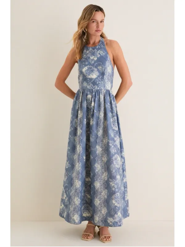 Tuckernuck Provence Hills Marcie Halter Linen Blend Maxi Dress Pockets Feminine - Image 8