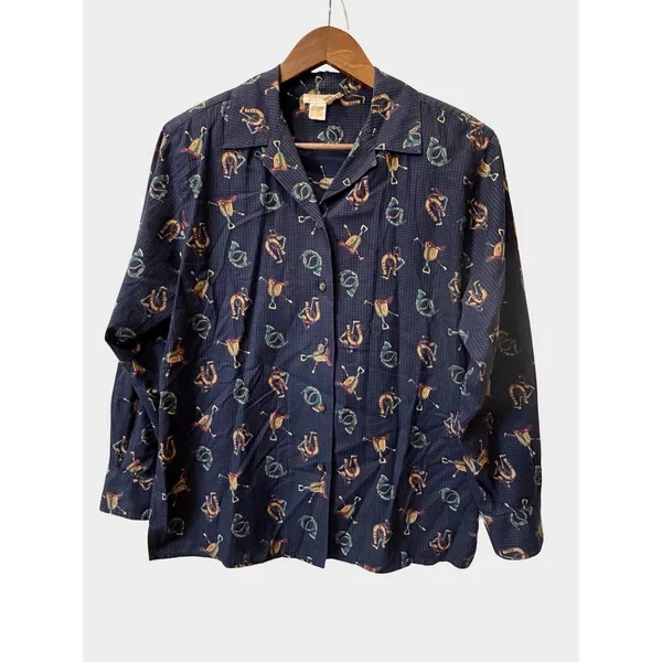 VTG Brooks Brothers Navy Equestrian Horse Bit Button‎ Down Shirt Small Preppy - Image 2
