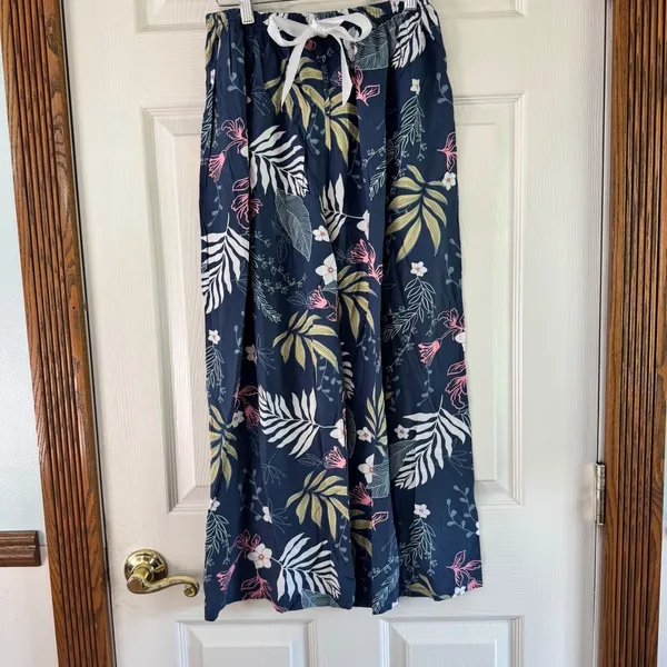 Floral‎ Wide Leg Pants Elastic Waist Drawstring Comfy Loungewear Set 2 pc Size M - Image 9