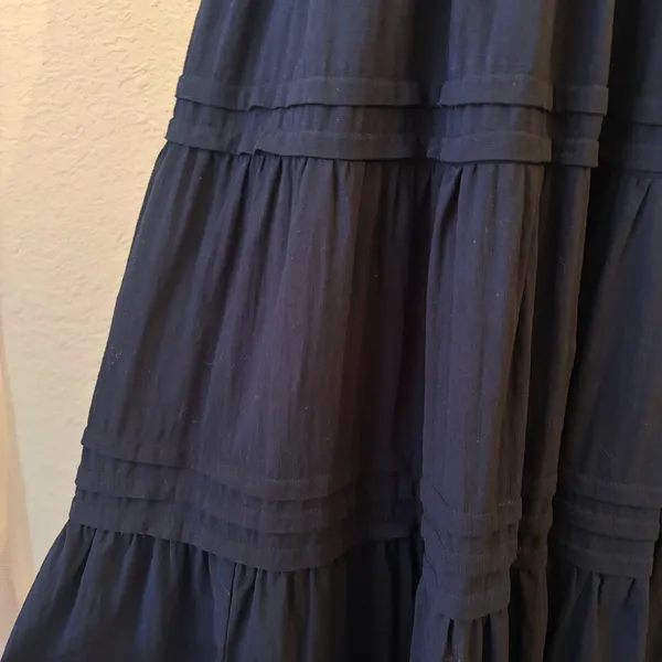 Umgee Tiered Maxi Dress‎ Medium Boho Cottagecore Smocked Waist Cotton LBD Black - Image 3