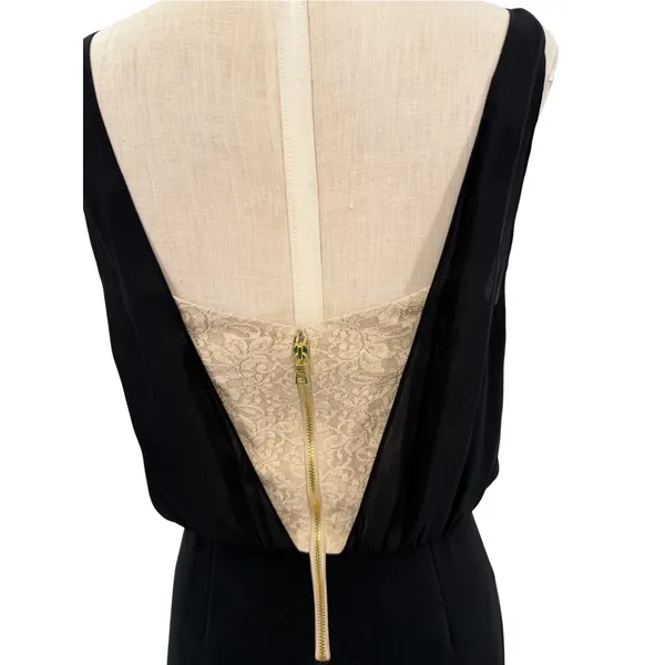 Alice + Olivia Black Nude Lace Cowl Neck Open Back Cocktail Dress Size 4 - Image 6