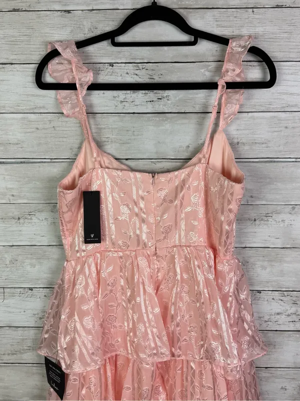 Lulus Stunning Glory Light Pink Floral Jacquard Tiered Maxi Dress Size Large - Image 5