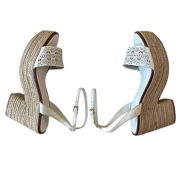 Tory Burch Roselle Platform Espadrille Wedges‎ White Leather 10 - Image 7