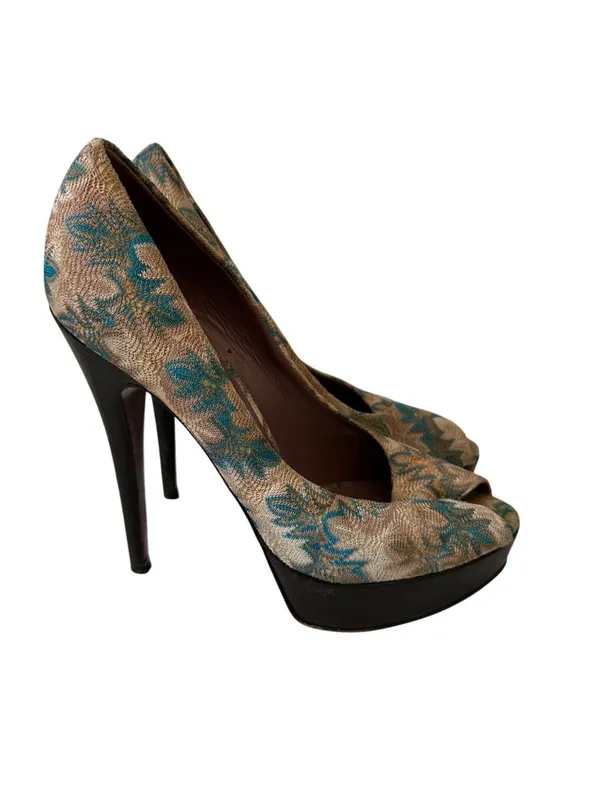 MISSONI Multicolor Patterned Platform Heels Size 38.5/8.5 - Image 4