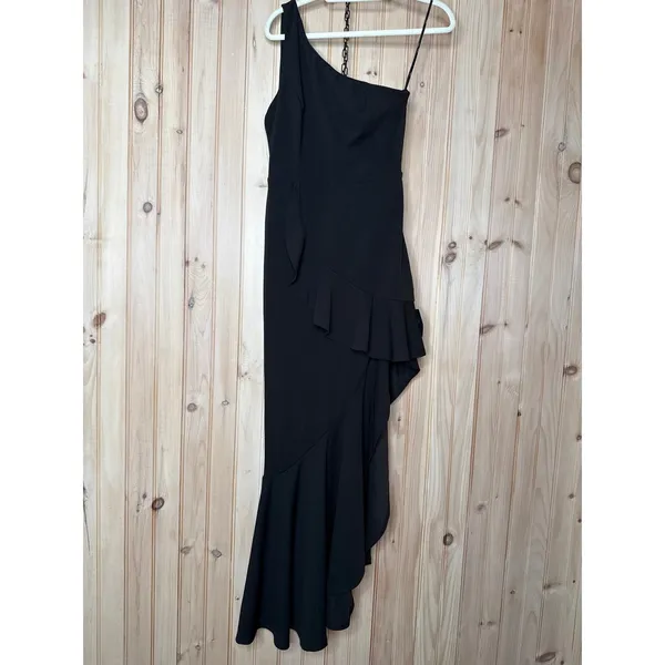 NWT Lulus Dramatic Persona Black One-Shoulder Ruffled Maxi Dress Holiday Party M - Image 2