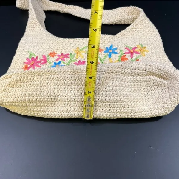 Vintage Women's Beige Floral Crochet Shoulder/Tote Bag SKU 5250 - Image 7