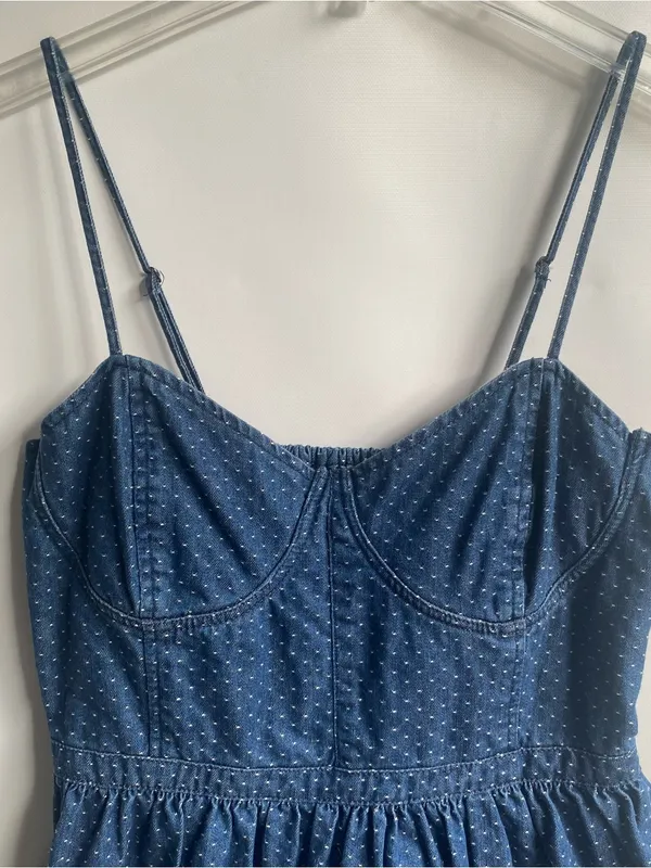 Free People denim bustier mini dress polka dot sun dress preppy summer Small - Image 4