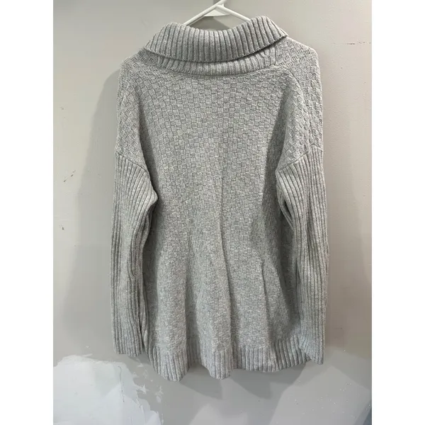 Cabi Grey Knit Zip Up Cardigan Sweater Mock Neck Basketweave Smll - Image 2