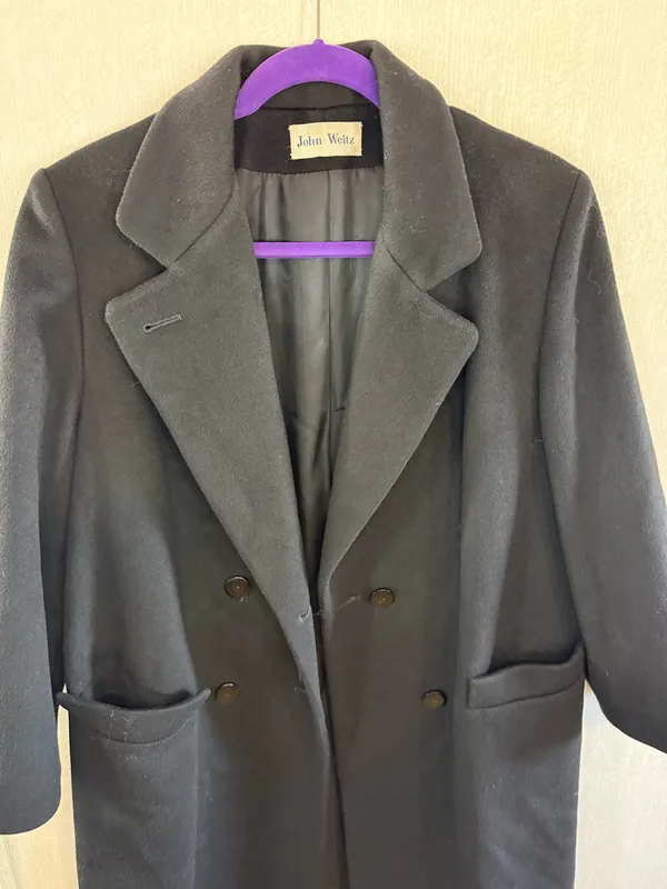 Vintage John Weitz Forstmann 100% Wool Black Double Breasted Long Coat Size L - Image 2