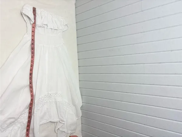 SEASPICE White Off-Shoulder Ruffle Sundress Peruvian‎ Cotton Handkerchief Hem M - Image 10