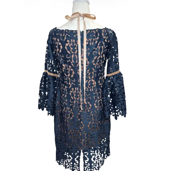 Alexia Admor NWT Navy Lace Off Shoulder Dress 10 Bell Sleeve Cocktail - Image 3